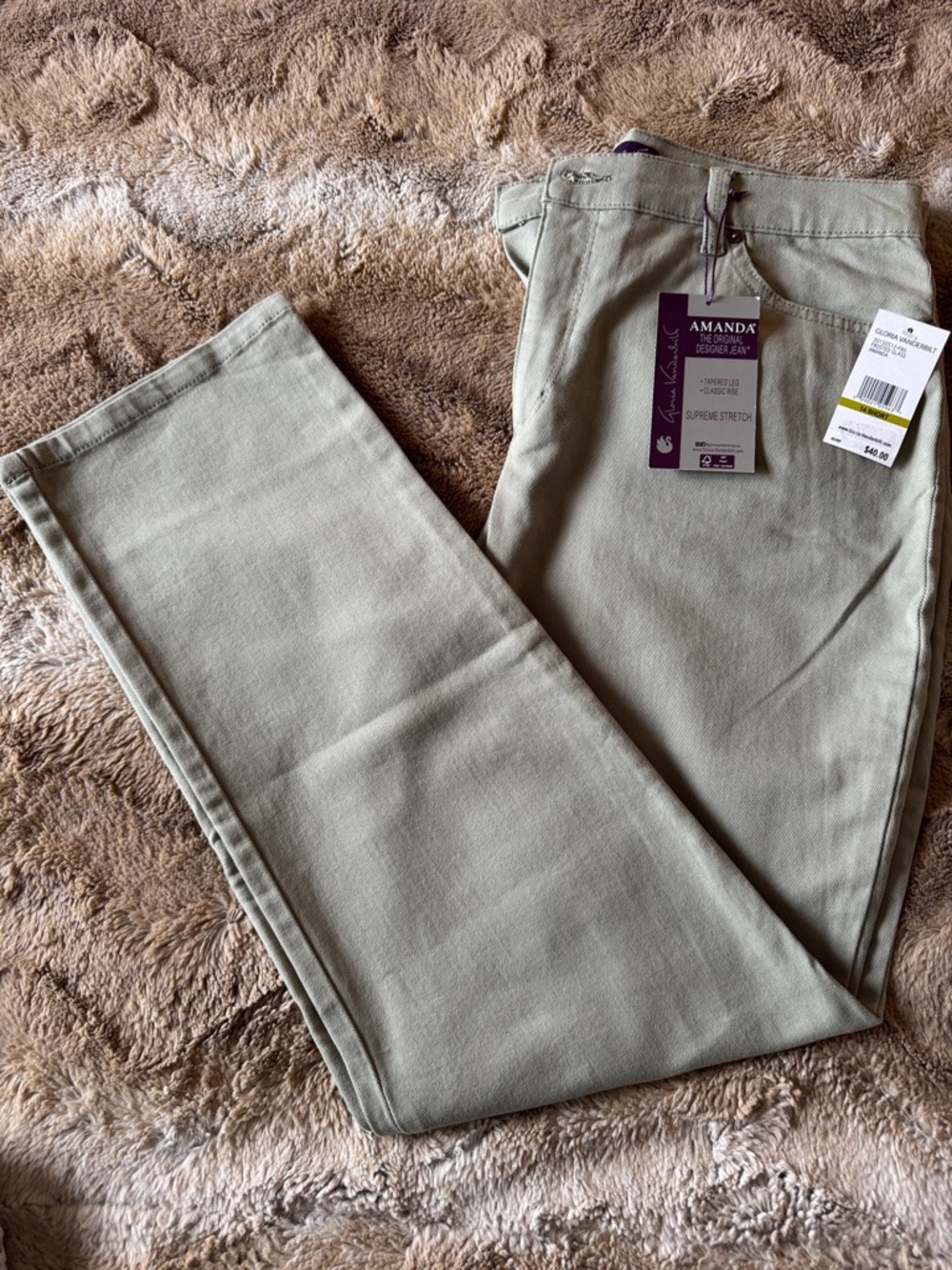 Gloria Vanderbilt Amanda Jeans 14 Short - Olive Tapered Classic Rise Stretch NWT